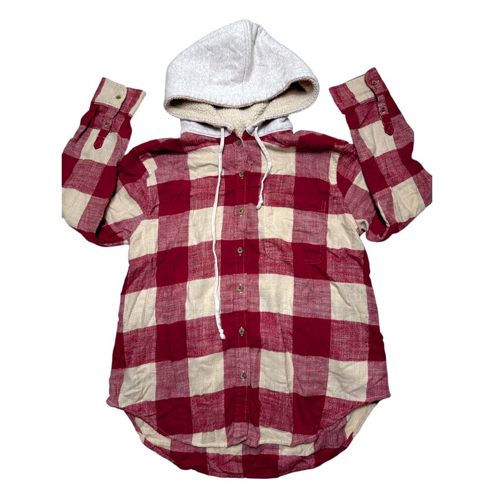American Eagle Red/White Plaid Hoodie Button Up Shirt Size Mens Small